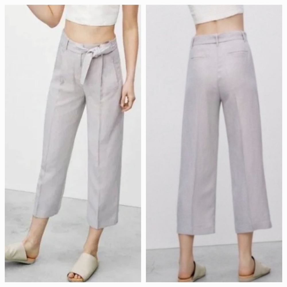 Wilfred by Aritzia Cauchy Linen Blend High Waisted crop wide leg pants size 00